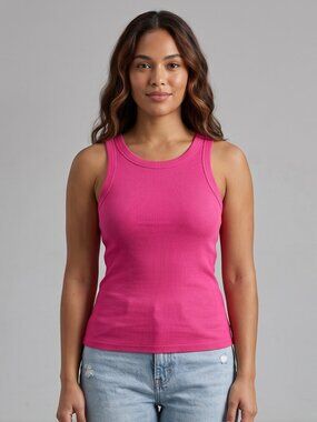 NWT | Vibrant Pink Ribbed High-Neck Racerback Tank Top XS